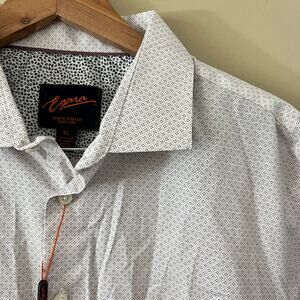 NWT Egara Men’s Slim Fit Easy Care Dress Shirt: White w/ AOP - Size XL